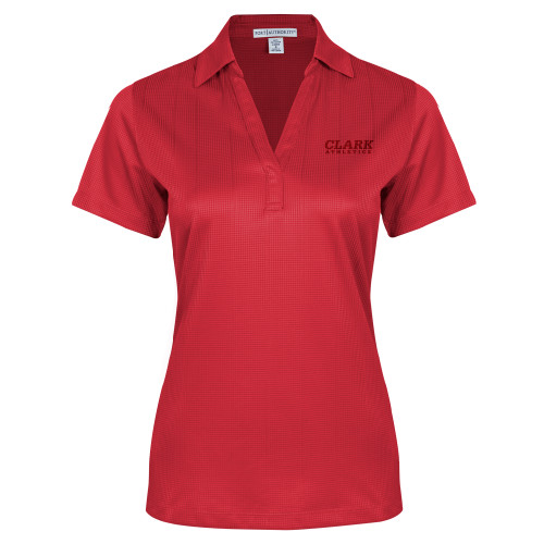  Womens Red Performance Fine Jacquard Polo - Clark Athletics