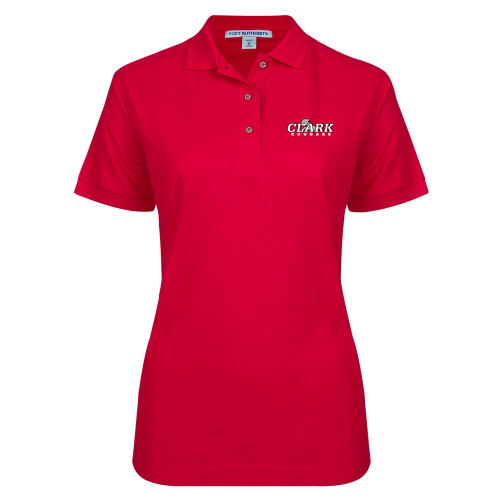  Womens Silk Touch Red Pique Polo - Secondary Logo