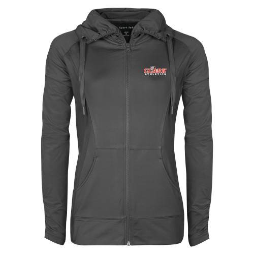 Womens Charcoal Sport Wick Stretch Full Zip Jacket - Primary Logo