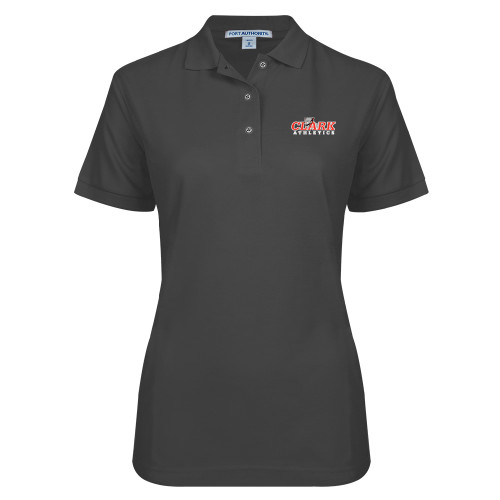  Womens Silk Touch Charcoal Pique Polo - Primary Logo