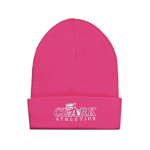  Fleece Lined Neon Pink Knit Beanie - Primary Logo