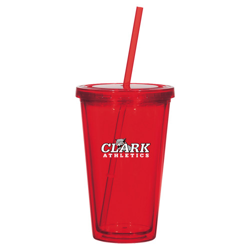  Madison Double Wall Red Tumbler w/Straw 16oz - Primary Logo