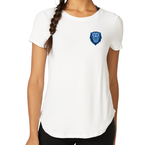  Beyond Yoga Womens Cloud White On The Down Low Short Sleeve Tee  - Columbia Primary Spirit Mark - Beyond Yoga