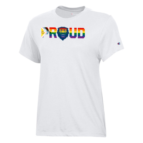  Champion Womens  White Core Short Sleeve Tee - Columbia Proud Pride