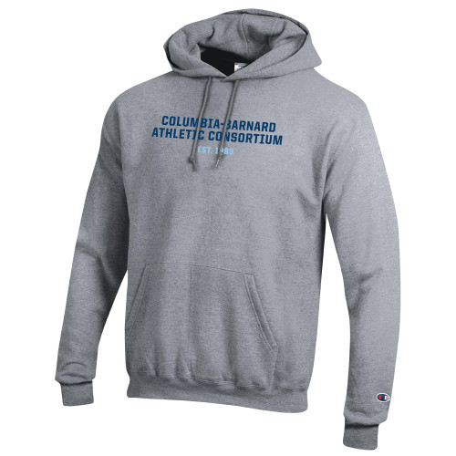  Champion Heather Grey Fleece Hoodie - Columbia Barnard Athletic Consortium Wordmark