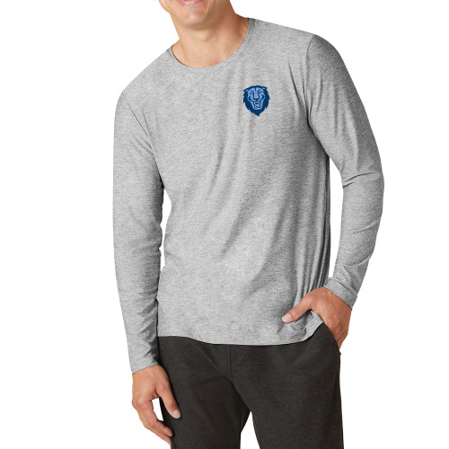  Beyond Yoga Mens Silver Mist Featherweight Crew Long Sleeve Tee  - Columbia Primary Spirit Mark - Beyond Yoga