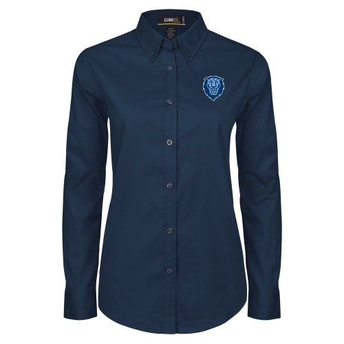  Womens Navy Twill Button Down Long Sleeve  - Columbia Primary Spirit Mark