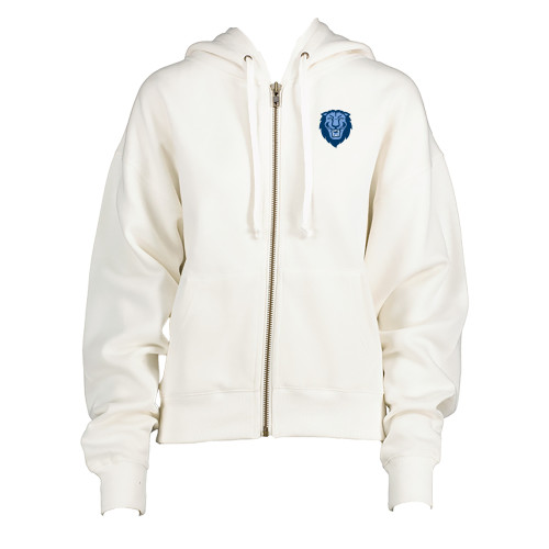  ENZA Womens White Boxy Full Zip Hood - Columbia Primary Spirit Mark