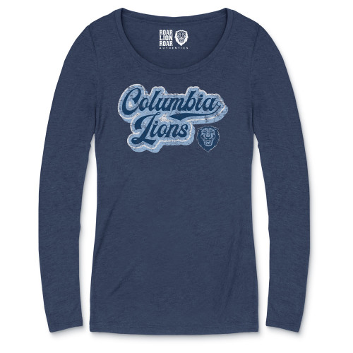  Womens Team Banner Script Tri Blend Navy Long Sleeve Scoop Neck Tee