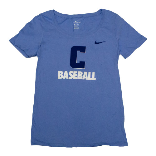  Womens Nike Light Blue Logo Over Sport Name Drop Short Sleeve