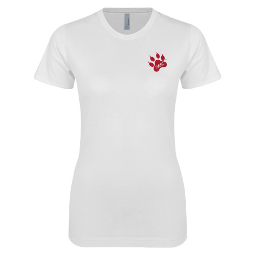 Next Level Womens White Boyfriend Tee-Paw Print Embroidery
