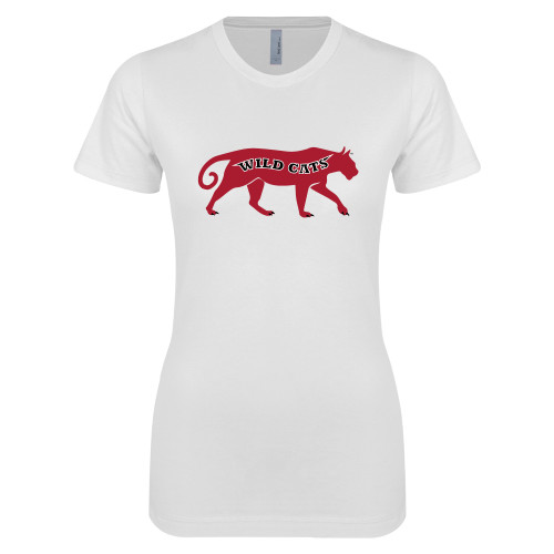 Next Level Womens White Boyfriend Tee-Wild Cat Body