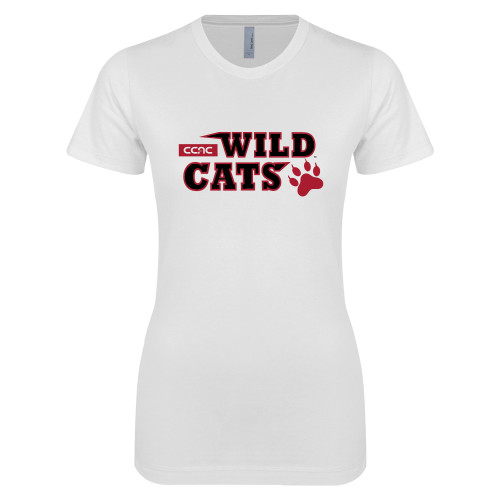 Next Level Womens White Boyfriend Tee-Stacked Wordmark