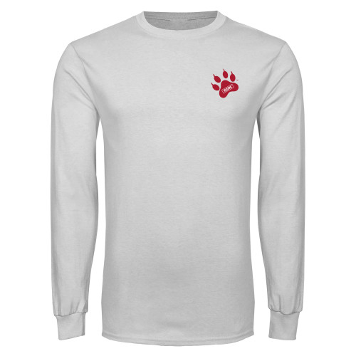 White Long Sleeve T Shirt-Paw Print Embroidery