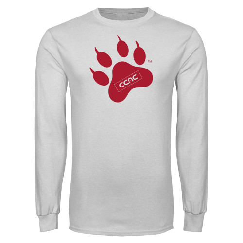 White Long Sleeve T Shirt-Paw Print