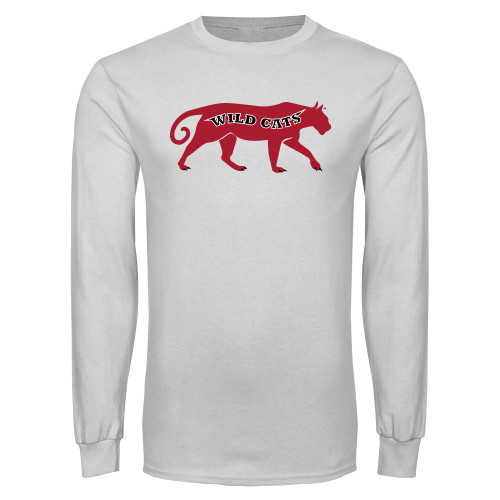 White Long Sleeve T Shirt-Wild Cat Body