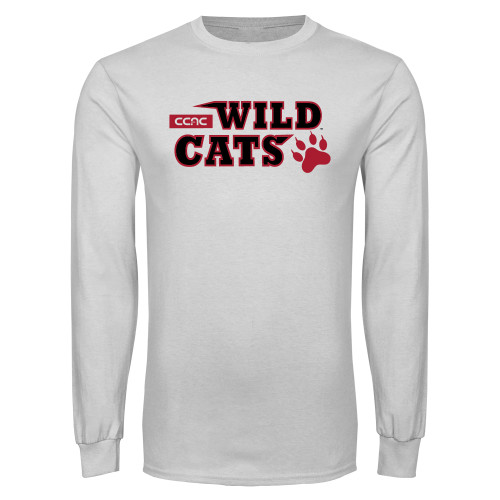 White Long Sleeve T Shirt-Stacked Wordmark