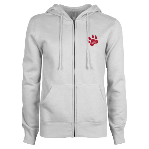 ENZA Womens White Fleece Full Zip Hoodie-Paw Print Embroidery