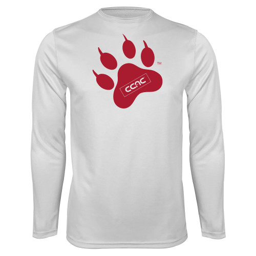 White Performance Long Sleeve Shirt-Paw Print