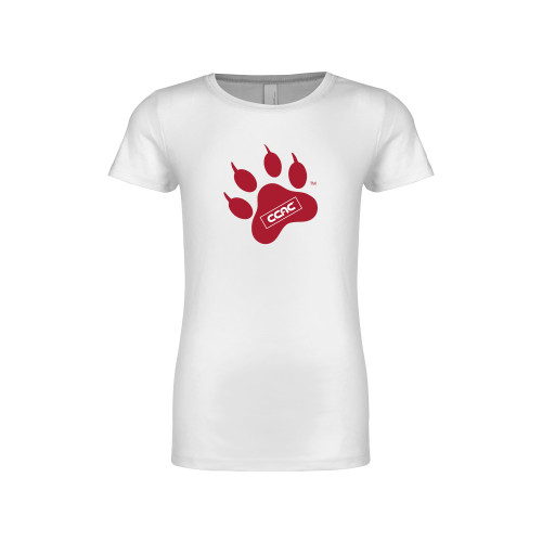 Next Level Girls White Fashion Fit T Shirt-Paw Print Embroidery