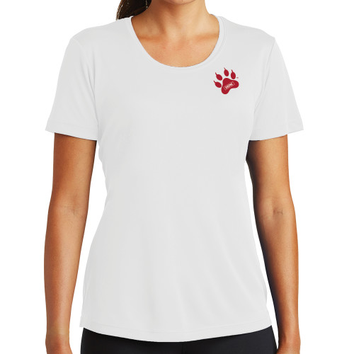 Womens White Performance Tee-Paw Print Embroidery