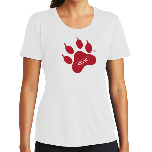 Womens White Performance Tee-Paw Print