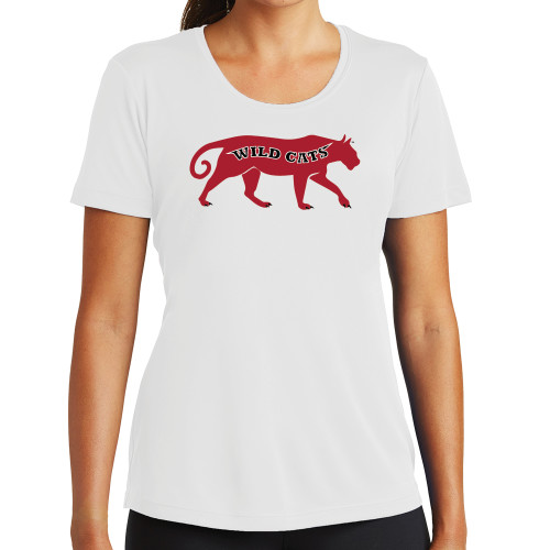 Womens White Performance Tee-Wild Cat Body