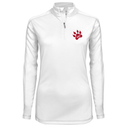Syntrel Womens White Interlock 1/4 Zip-Paw Print Embroidery