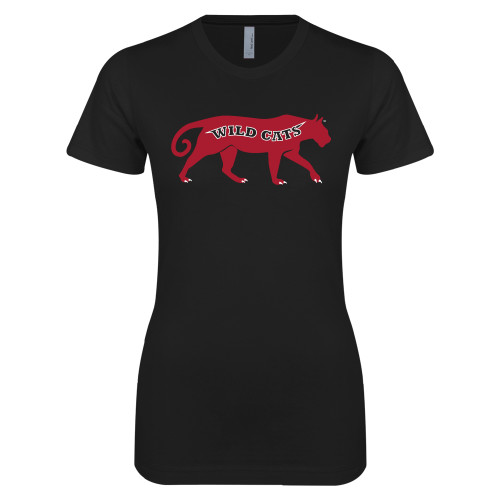 Next Level Womens Black Boyfriend Tee-Wild Cat Body