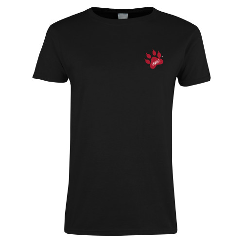 Womens Black Short Sleeve Tee-Paw Print Embroidery