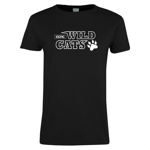 Womens Black Short Sleeve Tee-Stacked Wordmark