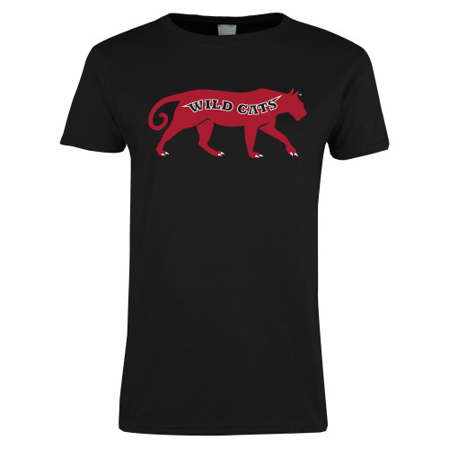 Womens Black Short Sleeve Tee-Wild Cat Body