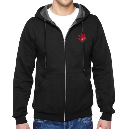 Black Fleece Full Zip Hoodie-Paw Print Embroidery