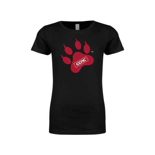 Next Level Girls Black Fashion Fit T Shirt-Paw Print Embroidery