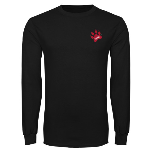 Black Long Sleeve T Shirt-Paw Print Embroidery
