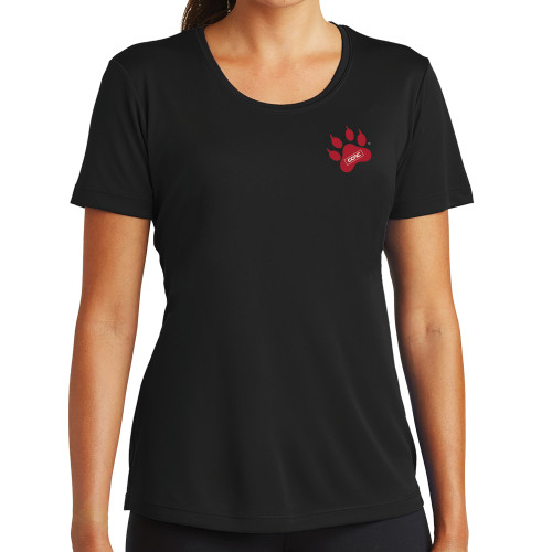 Womens Black Performance Tee-Paw Print Embroidery