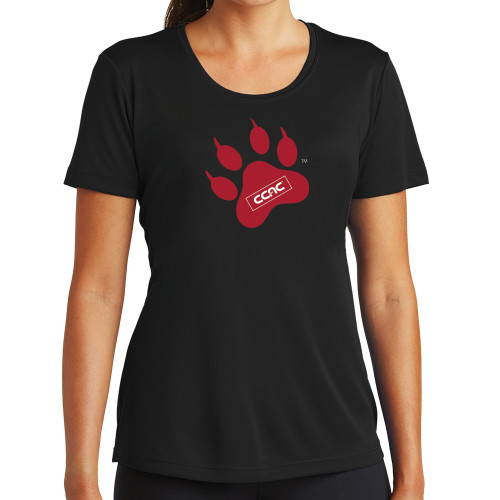 Womens Black Performance Tee-Paw Print