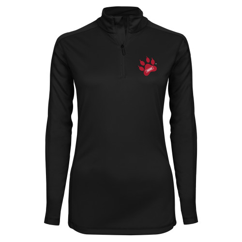 Syntrel Womens Black Interlock 1/4 Zip-Paw Print Embroidery