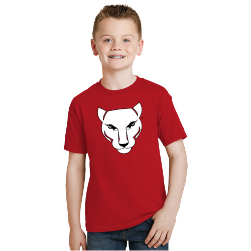 Youth Red T Shirt-Wild Cat Head