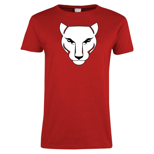 Womens Short Sleeve Red Tee-Wild Cat Head