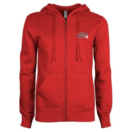 ENZA Womens Red Fleece Full Zip Hoodie-Stacked Wordmark for Vinyl