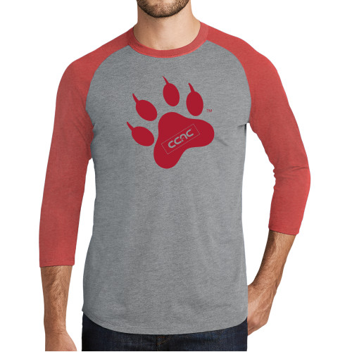 Grey/Red Heather Triblend Baseball Raglan Tee-Paw Print