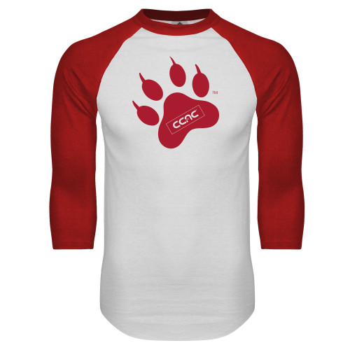 White/Red Raglan Baseball T Shirt-Paw Print