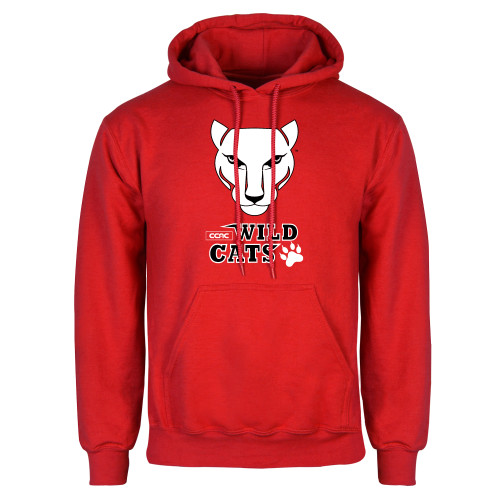 Red Fleece Hoodie-Wild Cat Head with Stacked  Wordmark