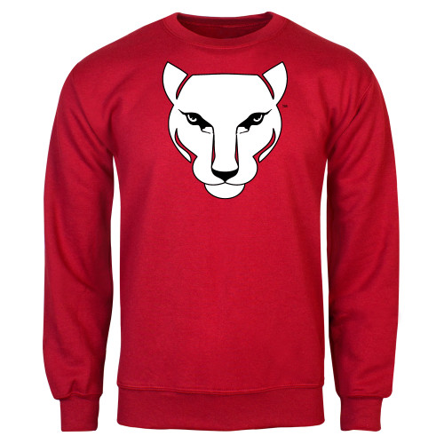Red Fleece Crew-Wild Cat Head