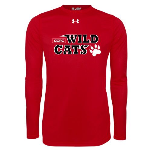 Under Armour Red Long Sleeve Tech Tee-Stacked Wordmark