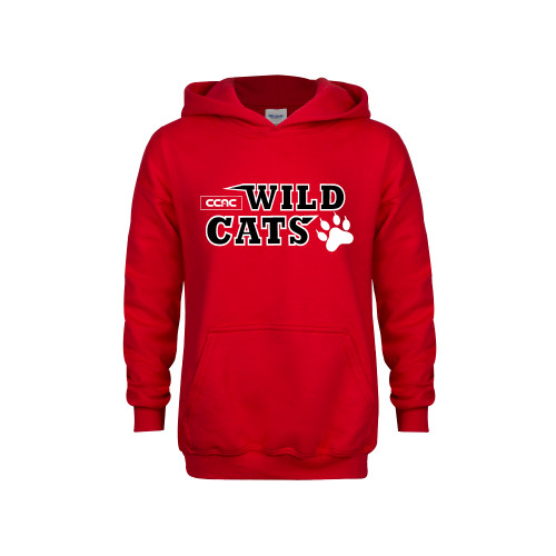 Youth Red Fleece Hoodie-Stacked Wordmark