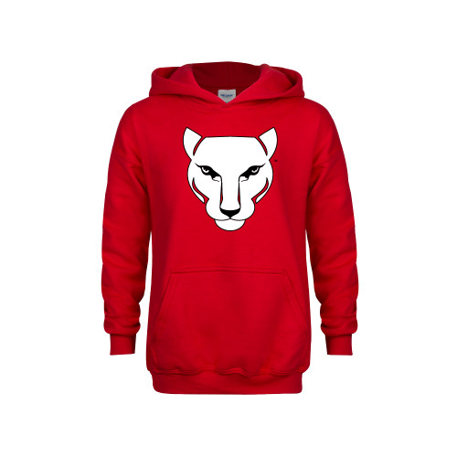 Youth Red Fleece Hoodie-Wild Cat Head