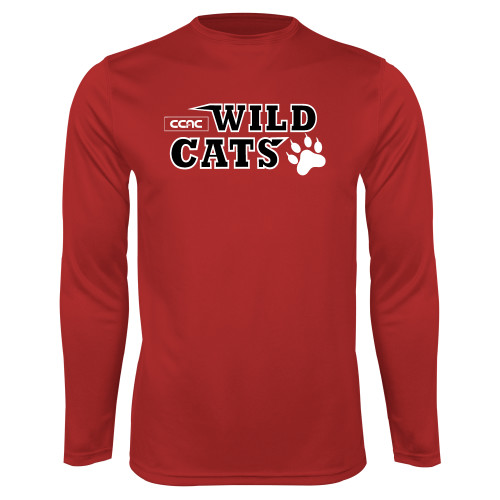 Red Performance Long Sleeve Shirt-Stacked Wordmark