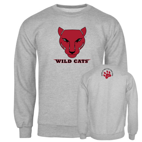 Grey Fleece Crew-Wild Cat Head with Wordmark